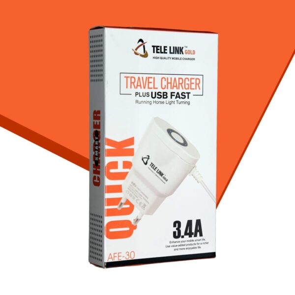 Telelink Original 3.4A Fast Charger with Running LED Light – Dual USB Smart Wall Adapter, Quick Charging Power Plug