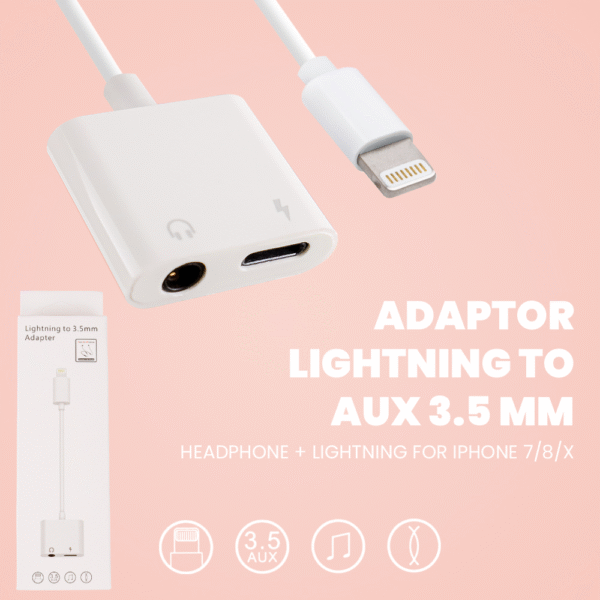2 in 1 Lightning Audio & Charging Adapter for iPhone – Dual Port Splitter Cable, Listen to Music & Charge Simultaneously