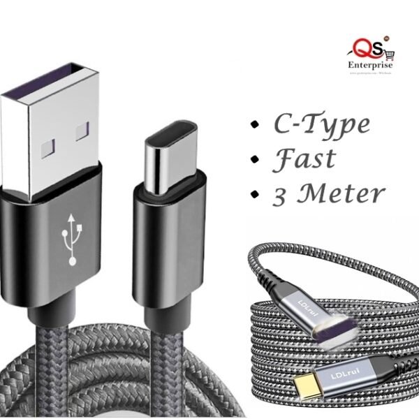 C-Type Data Cable 3Meter Metal Connector Fast Charging Message QS Enterprise www.qsenterprise.com