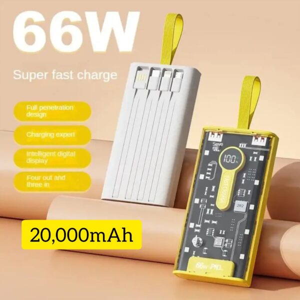 20000mAh Powerbank 66W PD Ctype Fast Charging Transparent - Skeleton Powerbank