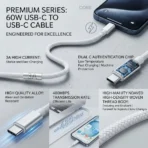 Premium 60W USB-C to USB-C Braided Fast Charging Cable (1m) – Compatible with iPhone 15/16/17, iPad & MacBook - Image 4
