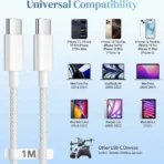 Premium 60W USB-C to USB-C Braided Fast Charging Cable (1m) – Compatible with iPhone 15/16/17, iPad & MacBook - Image 3