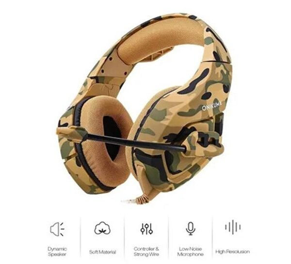 ONIKUMA K1B PRO Camo Gaming Headset – Wired Stereo with Noise Cancelling for Xbox, PC, Nintendo