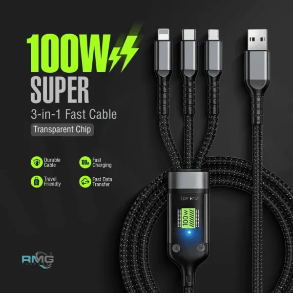 QS 100Watt 3in1 Charging Cable with Fast Option