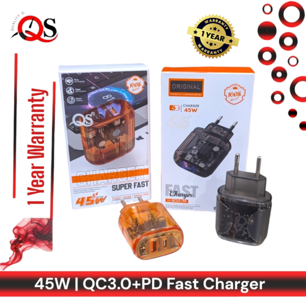 QS 45W Fast Charger QC3.0 USB+PD Port With 6 Month Warranty