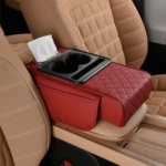 Premium Leather Car Cup Holder Console with Tissue Box – 2025 Design