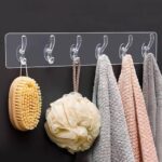 Self Adhesive 6 Hook Sticker Strip for Wall Hanging Multipurpose Item Heavy Duty Sticky Hooks for Hanging Adhesive Hook Patti Reusable Transparent Heavy Sticker Hook