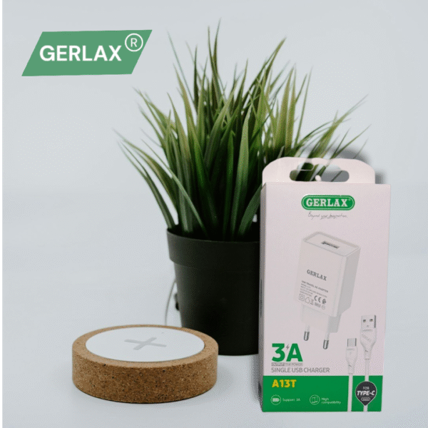 GERLAX A13T Original Charger & Type-C Cable – Full Speed Fast Charging, 100% Authentic! 3Amp