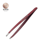 Kofeb London Precision Slanted Tip Tweezers for Eyebrow & Ingrown Hair Removal (Red Stainless Steel)