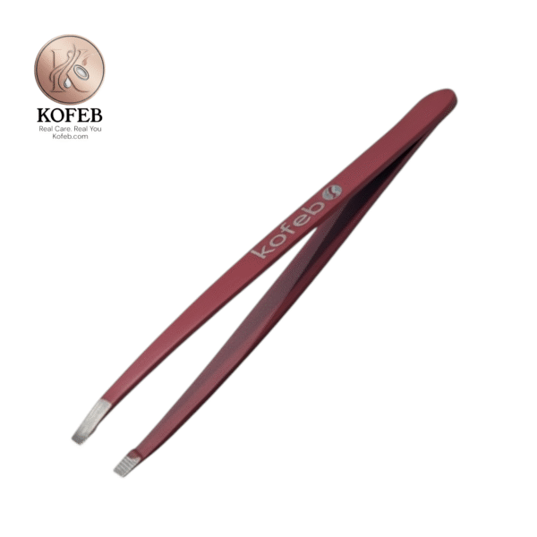 Kofeb London Precision Slanted Tip Tweezers for Eyebrow & Ingrown Hair Removal (Red Stainless Steel)
