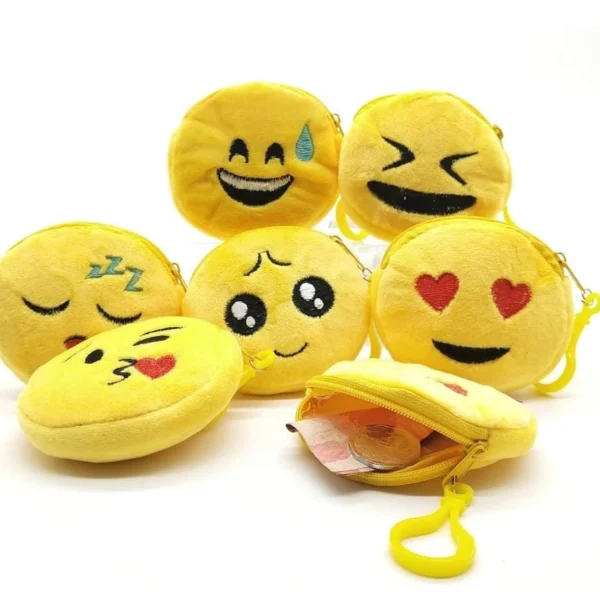 kofeb® Cute Emoji Small Smiley Pouch for Return Gift, Coin Pouch, Small Sling Bag, Memory Card, Pendrive, Jewelry, Earphones Pieces 10cm (4 inch) Pack of 2
