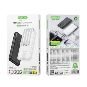GERLAX P111 10000mAh Portable Power Bank with 4 Built-In Cables (2.4Amp)