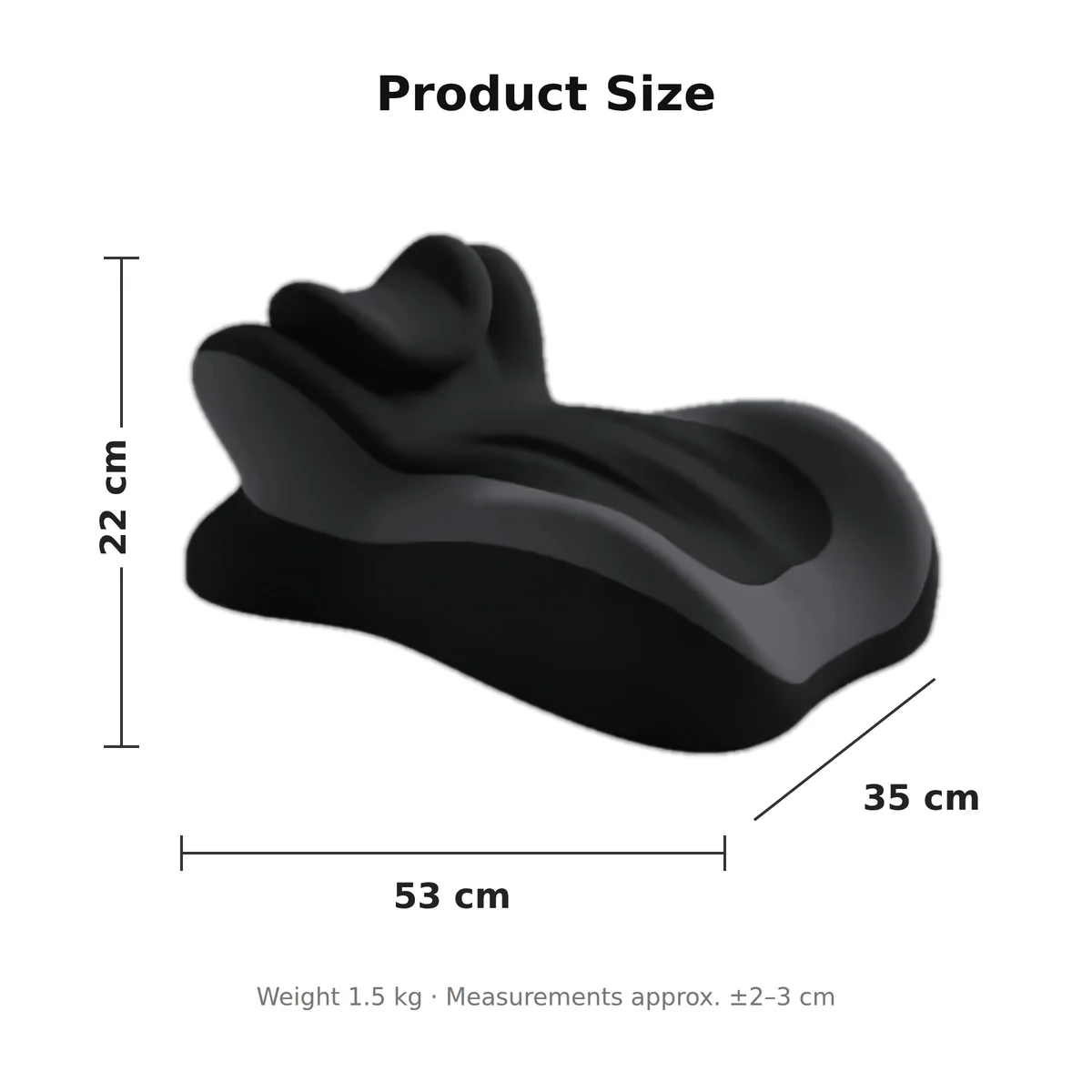 Napping pillow dimensions 53 x 35 x 22 cm, weight 1.5 kg